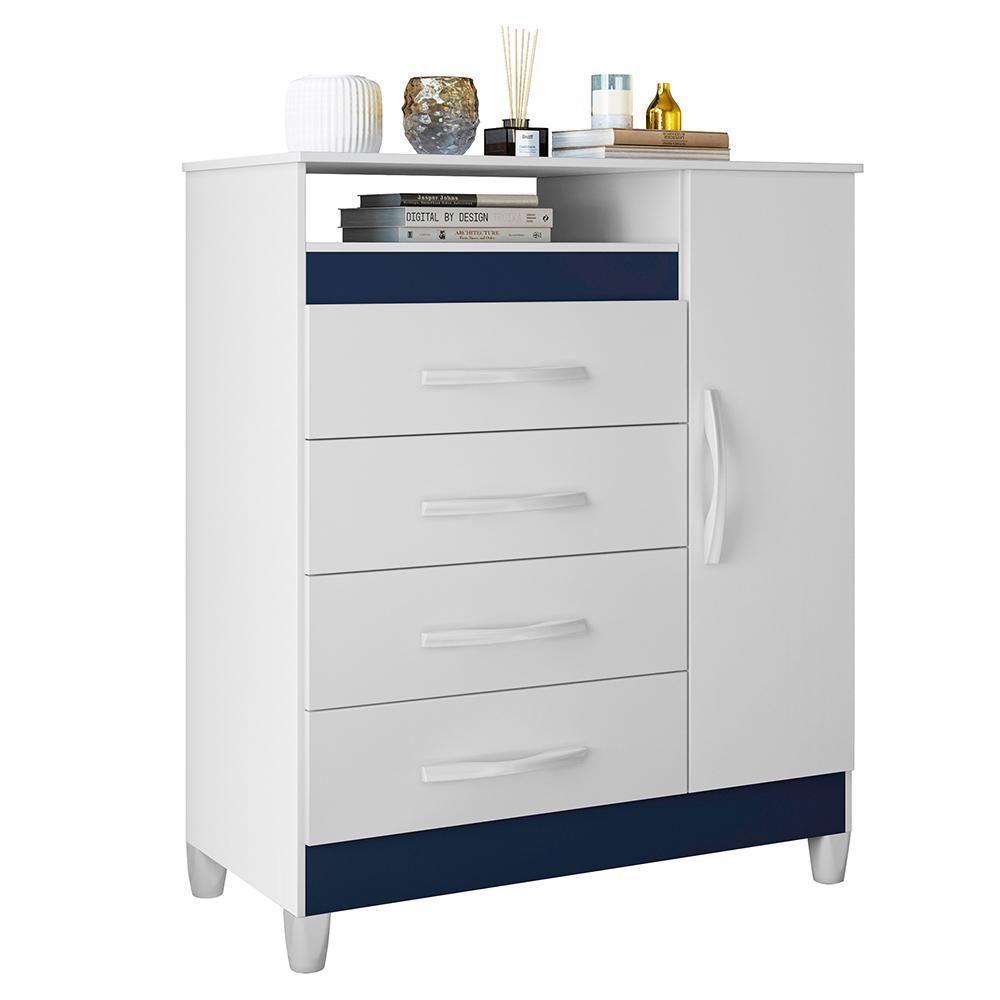 Cômoda Turquesa 1 Porta E 4 Gavetas Quadriflex Branco-azul Matte - Móveis Albatroz Branco-azul Matte - 1