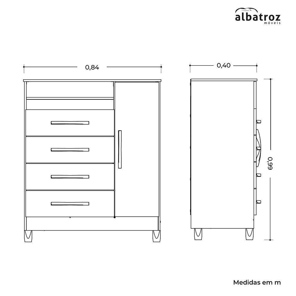 Cômoda Turquesa 1 Porta E 4 Gavetas Quadriflex Branco-azul Matte - Móveis Albatroz Branco-azul Matte - 6