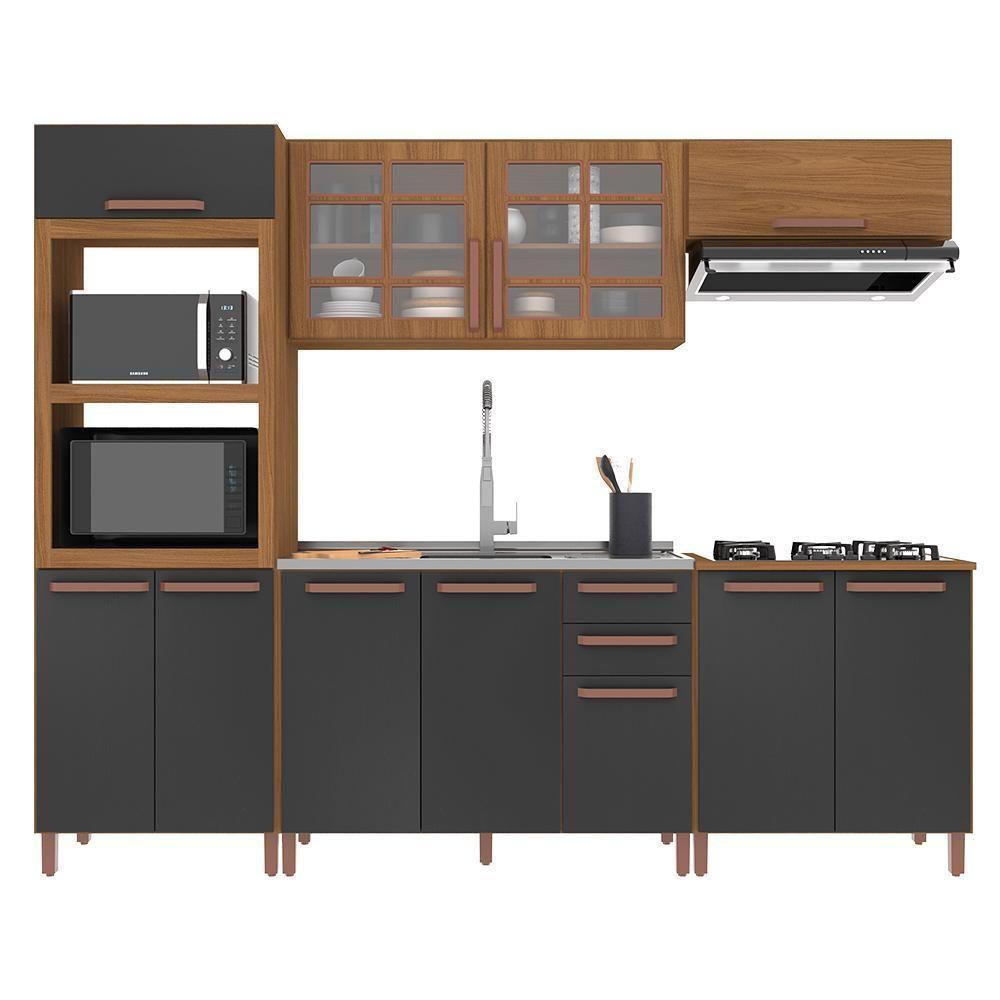 Cozinha Modulada Monza 5 Peças Com Balcão 120cm Sem Tampo Freijó-chumbo - Indékes Freijó-chumbo - 1