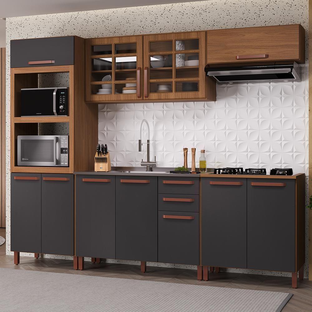 Cozinha Modulada Monza 5 Peças Com Balcão 120cm Sem Tampo Freijó-chumbo - Indékes Freijó-chumbo - 2