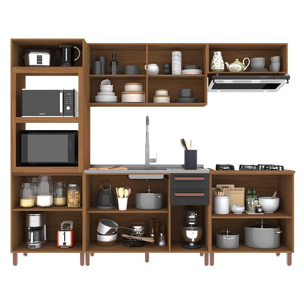 Cozinha Modulada Monza 5 Peças Com Balcão 120cm Sem Tampo Freijó-chumbo - Indékes Freijó-chumbo - 3