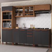 Cozinha Modulada Monza 5 Peças Com Balcão 120cm Sem Tampo Freijó-chumbo - Indékes Freijó-chumbo - 2