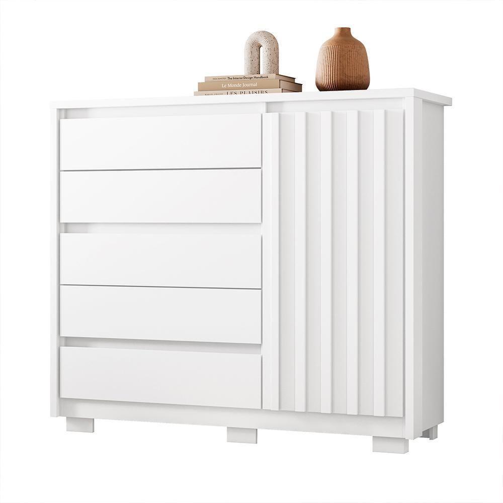 Cômoda Sapateira Duetto 1 Porta Ripada E 5 Gavetas Branco - Móveis Albatroz Branco - 1