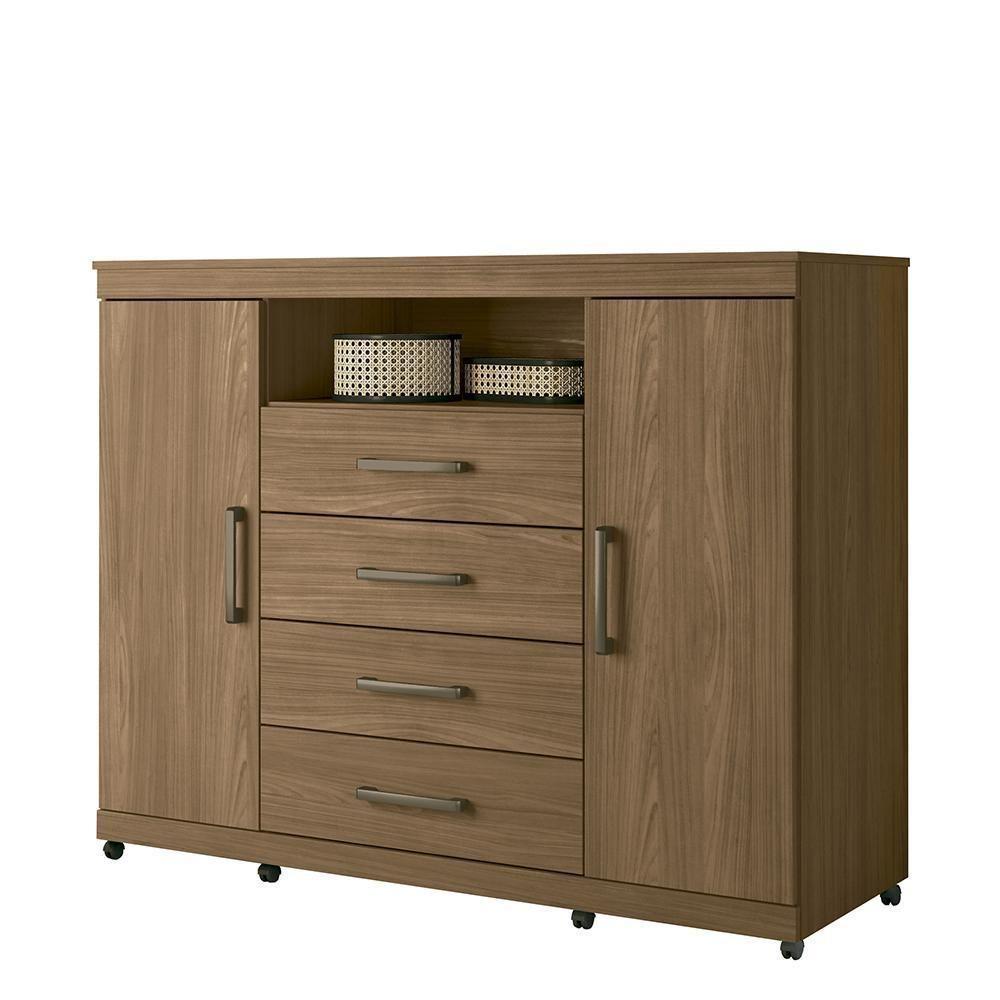 Cômoda Havana Master 2 Portas E 4 Gavetas Jatobá Com Rodízios - Santos Andirá Jatobá - 1