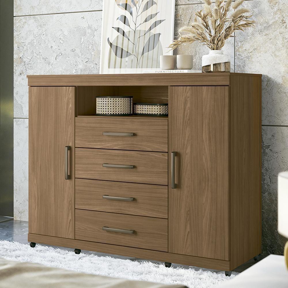 Cômoda Havana Master 2 Portas E 4 Gavetas Jatobá Com Rodízios - Santos Andirá Jatobá - 2