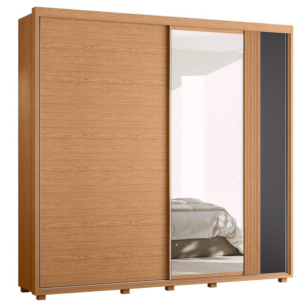 Guarda Roupa Casal Acácia 2 Portas Deslizantes Flex Freijó-titanium Com Espelho - Móveis Albatroz Freijó-titanium - 1