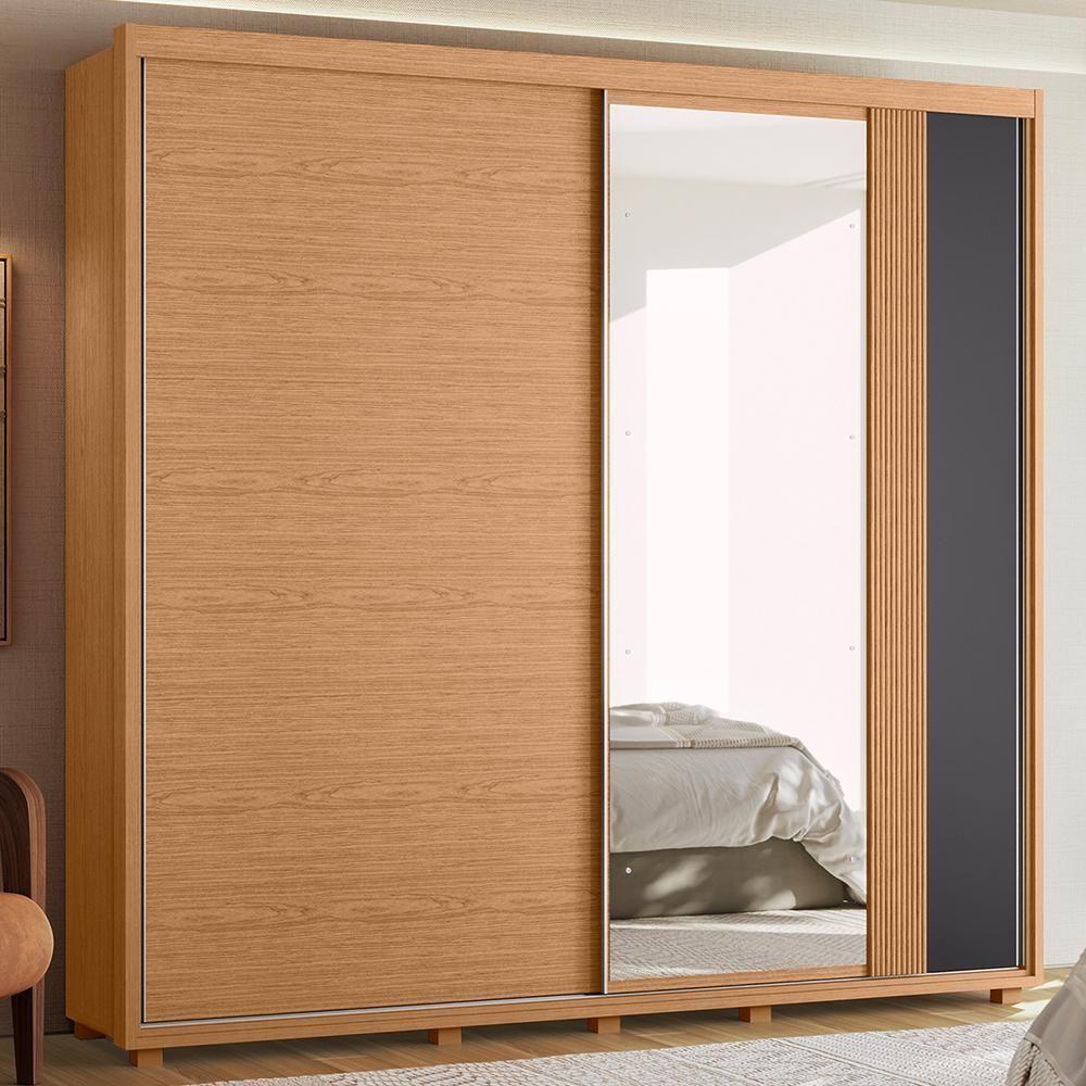 Guarda Roupa Casal Acácia 2 Portas Deslizantes Flex Freijó-titanium Com Espelho - Móveis Albatroz Freijó-titanium - 2