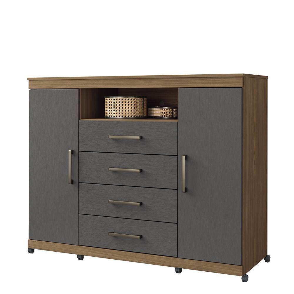 Cômoda Havana Master 2 Portas E 4 Gavetas Jatobá-grafite Com Rodízios - Santos Andirá Jatobá-grafite - 1