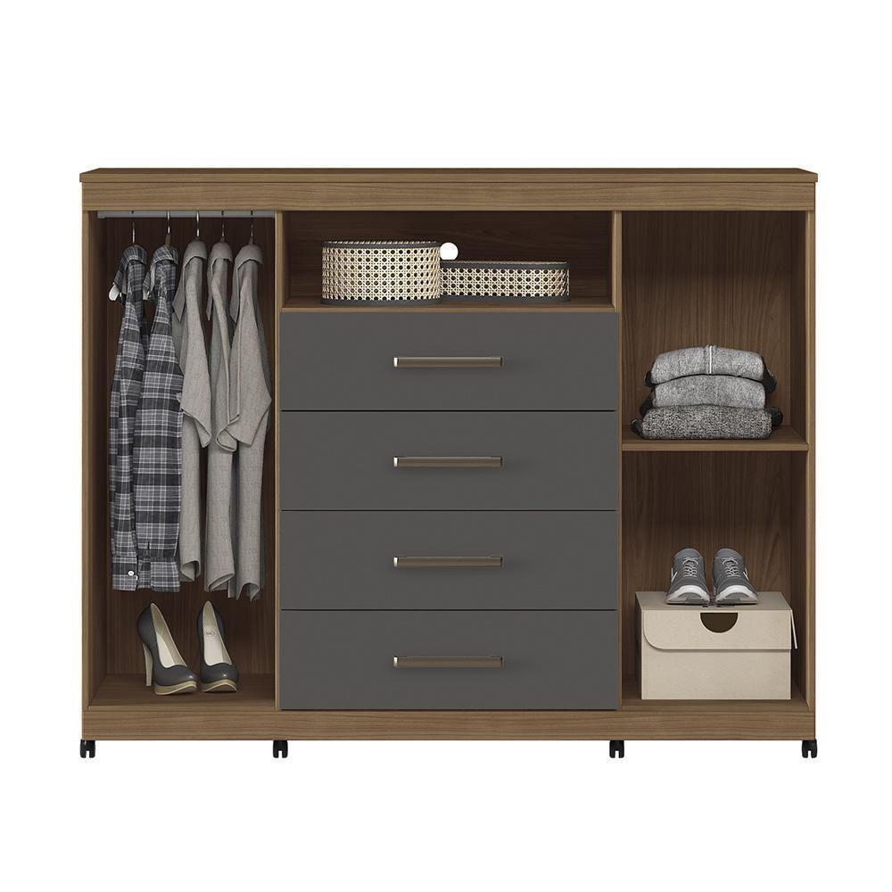 Cômoda Havana Master 2 Portas E 4 Gavetas Jatobá-grafite Com Rodízios - Santos Andirá Jatobá-grafite - 4