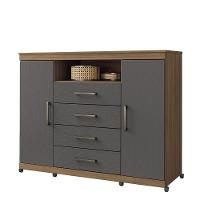 Cômoda Havana Master 2 Portas E 4 Gavetas Jatobá-grafite Com Rodízios - Santos Andirá Jatobá-grafite - 1