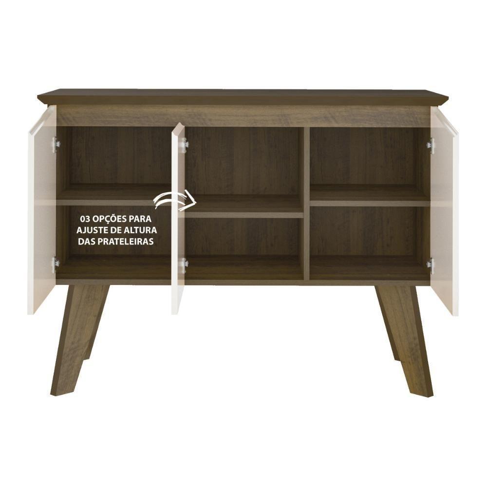 Aparador Buffet 110cm 3 Portas Com Pés Retrô Multimóveis Cr50128 Pinho-off White - 5