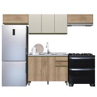 Cozinha Modulada Dinamarca 4 Peças Castani Com Aéreo 120 Com Vidro Off White - Indékes Castani - 1