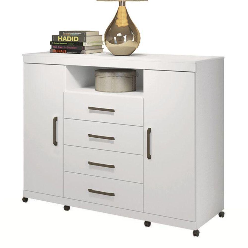 Cômoda Havana Master 2 Portas E 4 Gavetas Branco Com Rodízios - Santos Andirá Branco - 1