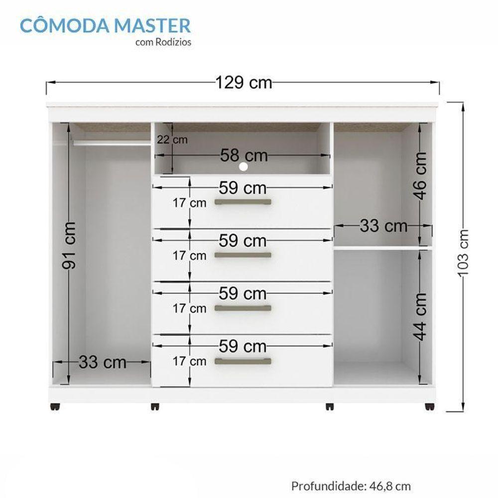Cômoda Havana Master 2 Portas E 4 Gavetas Branco Com Rodízios - Santos Andirá Branco - 2