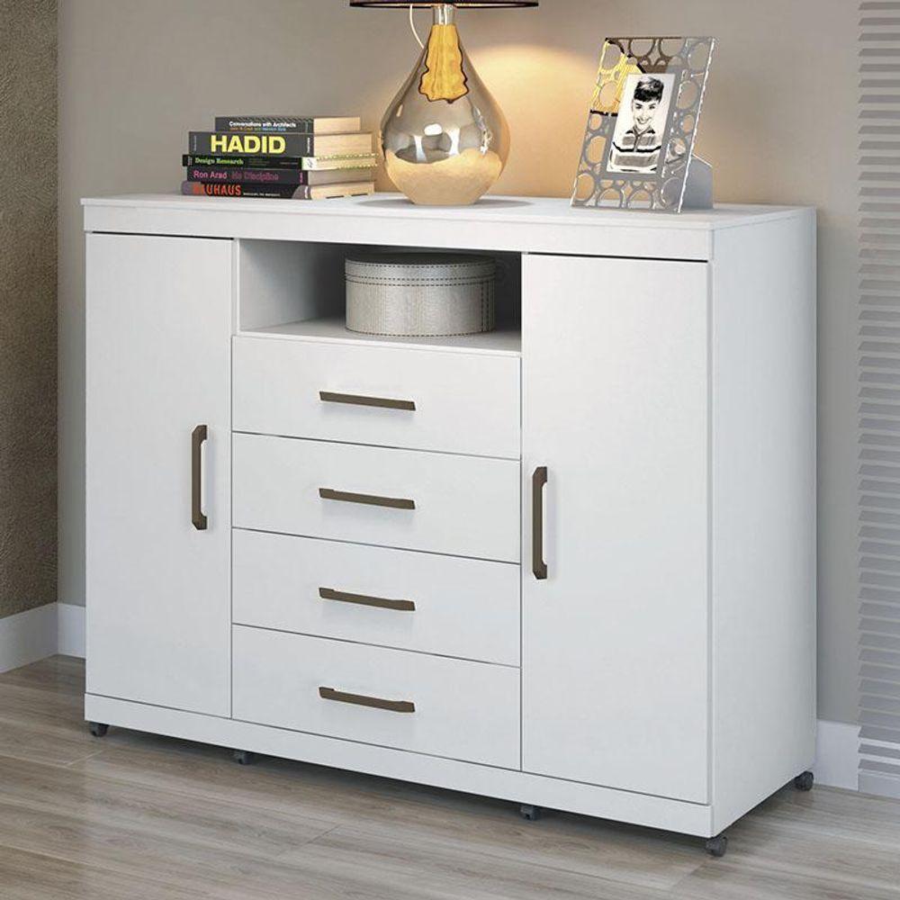 Cômoda Havana Master 2 Portas E 4 Gavetas Branco Com Rodízios - Santos Andirá Branco - 3