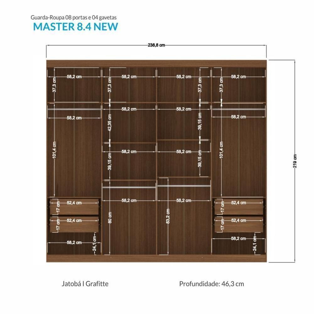 Guarda Roupa Casal Master New 8.4 8 Portas Jatobá-grafite - Santos Andirá Jatobá-grafite - 4