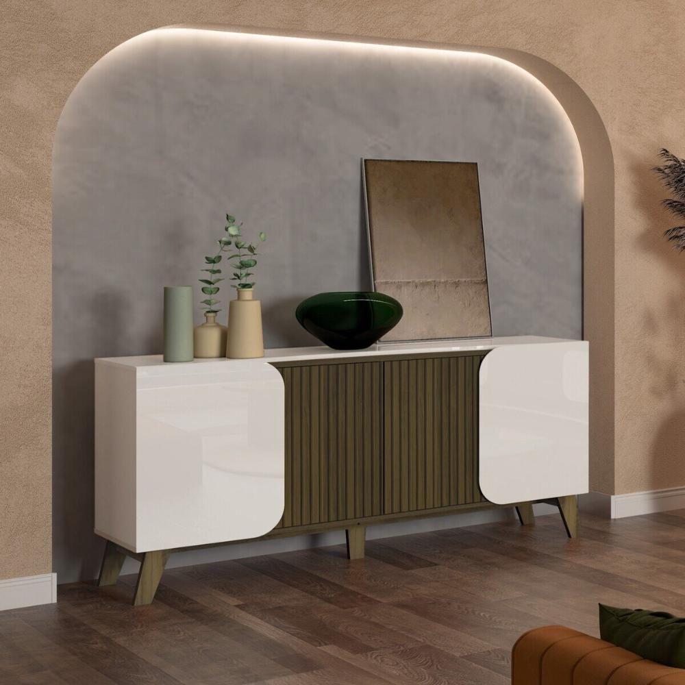 Aparador Buffet 160cm 4 Portas Com Pés Retrô Multimóveis Cr50126 Off White-pinho Ripado - 1