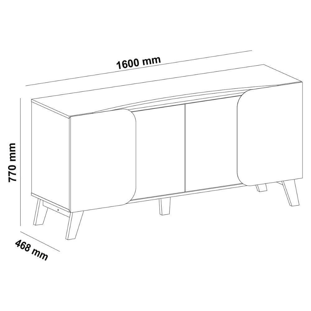 Aparador Buffet 160cm 4 Portas Com Pés Retrô Multimóveis Cr50126 Off White-pinho Ripado - 4