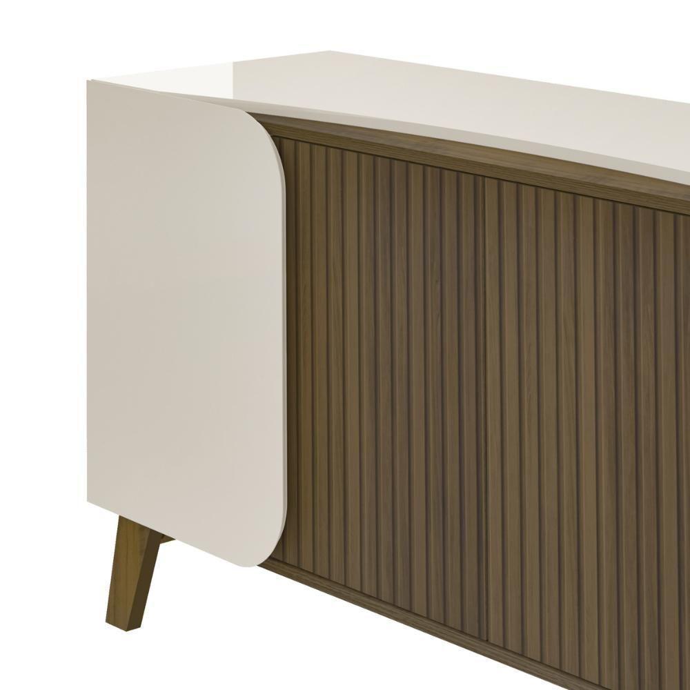 Aparador Buffet 160cm 4 Portas Com Pés Retrô Multimóveis Cr50126 Off White-pinho Ripado - 6