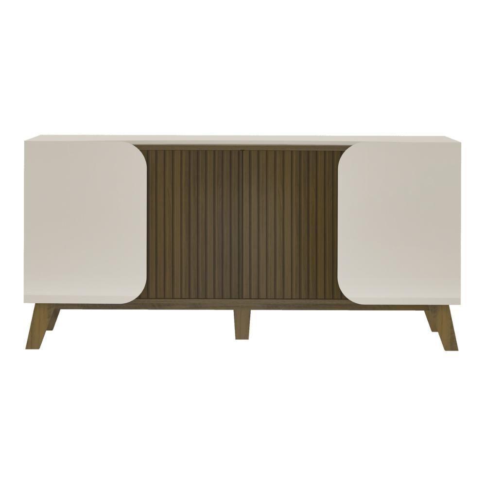 Aparador Buffet 160cm 4 Portas Com Pés Retrô Multimóveis Cr50126 Off White-pinho Ripado - 7
