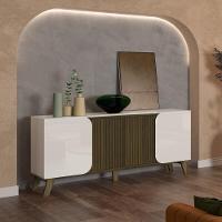 Aparador Buffet 160cm 4 Portas Com Pés Retrô Multimóveis Cr50126 Off White-pinho Ripado - 1