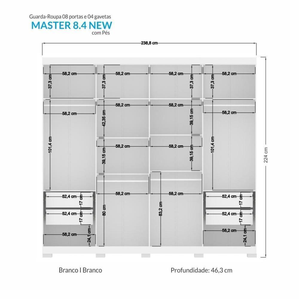 Guarda Roupa Casal Master New 8.4 8 Portas Branco Com Pés - Santos Andirá Branco - 4