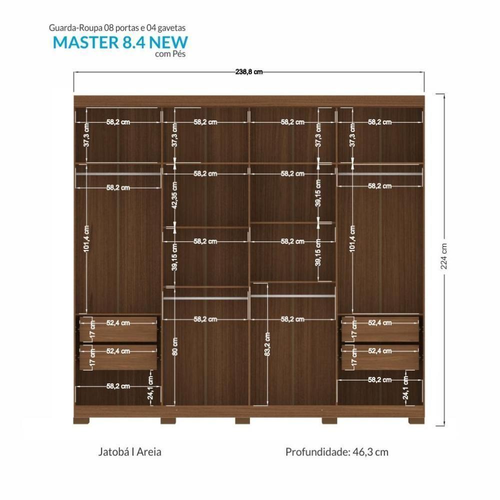 Guarda Roupa Casal Master New 8.4 8 Portas Jatobá-areia Com Pés - Santos Andirá Jatobá-areia - 4