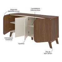 Aparador Buffet 160cm 4 Portas Com Pés Retrô Multimóveis Cr50126 Off White-cedro - 3