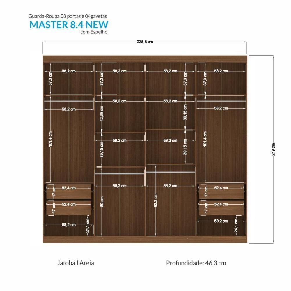 Guarda Roupa Casal Master New 8.4 8 Portas Jatobá-areia Com Espelho - Santos Andirá Jatobá-areia - 4
