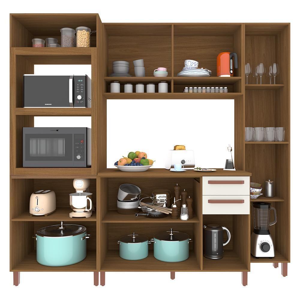 Cozinha Modulada Monza 4 Peças Com Torre Quente 2 Fornos E Paneleiro Freijó-off White - Indékes Freijó-off White - 3