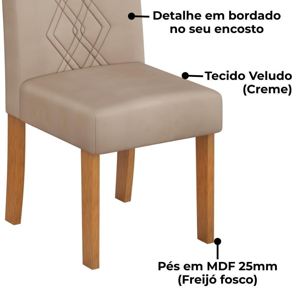 Kit 2 Cadeiras De Jantar Estofadas Ayla Veludo Creme Freijo Dj Moveis Veludo Creme Freijo - 5