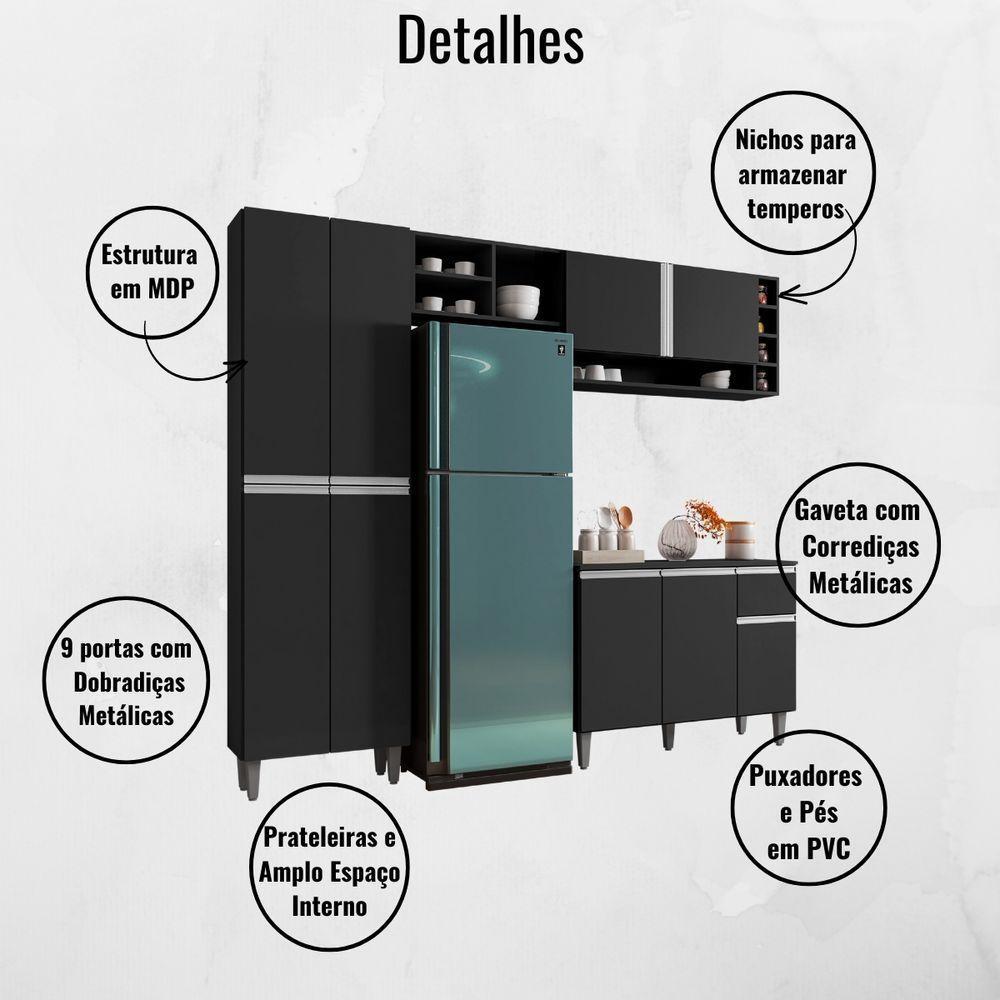 Cozinha Modulada Completa 4 Peças Vanessa Preto Ajl - 3