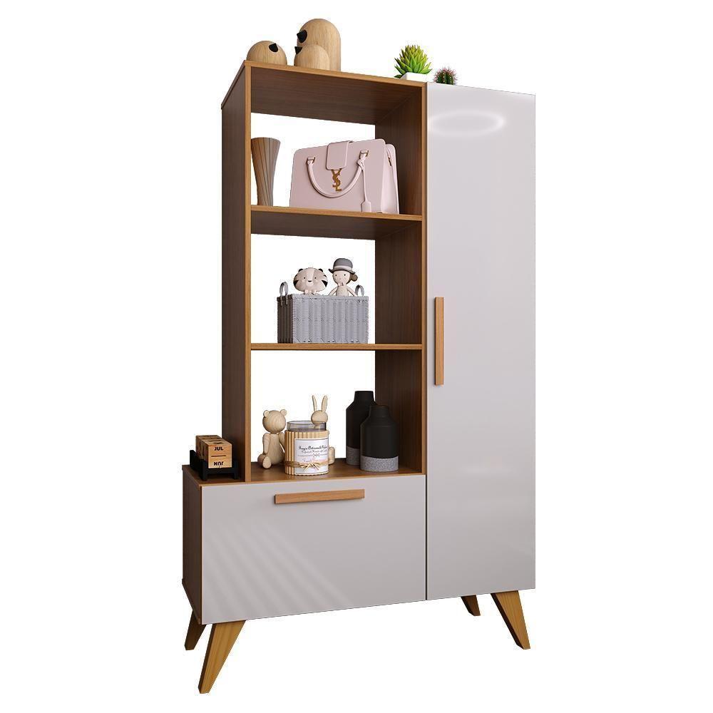 Estante Livreiro Multiuso 6213 Retrô 1 Porta E 1 Gaveta Freijó-off White - Indékes Freijó-off White - 1