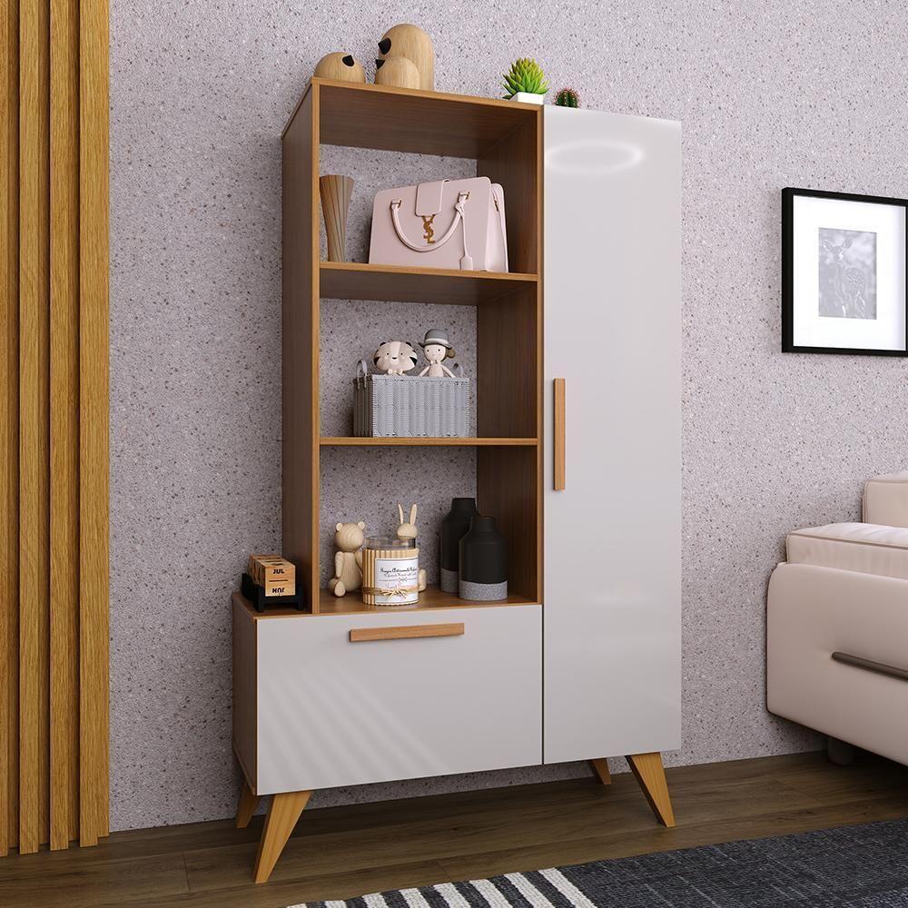 Estante Livreiro Multiuso 6213 Retrô 1 Porta E 1 Gaveta Freijó-off White - Indékes Freijó-off White - 2