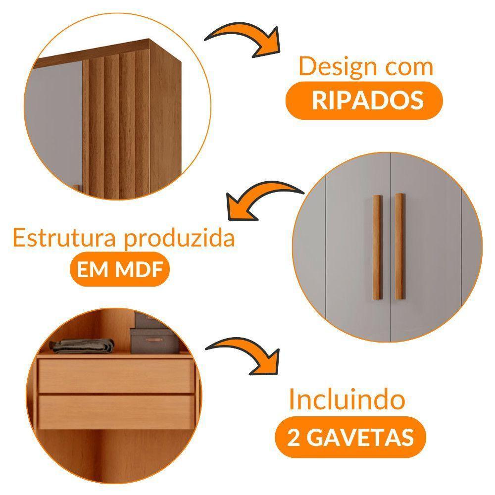 Guarda Roupa Casal Roma Mdf 6 Portas E 2 Gavetas Naturalle/off White - 6