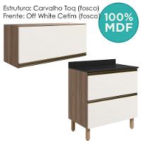 Armario Aereo E Balcao 2 Gavetas Mdf Kali Carvalho Toq Off White Cetim Nicioli Carvalho Toq Off White Cetim