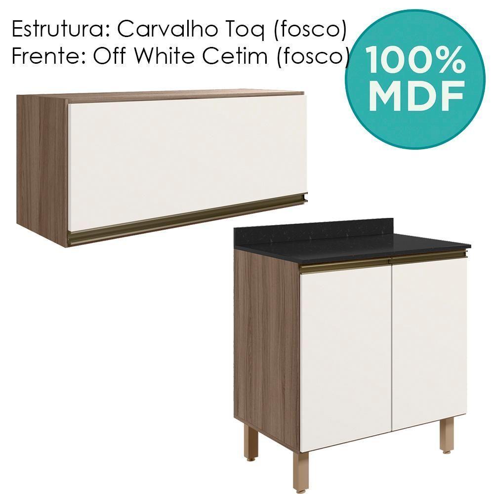 Armario Aereo E Balcao Mdf 70cm Kali Carvalho Toq Off White Cetim Nicioli Carvalho Toq Off White Cetim - 4