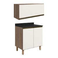 Armario Aereo E Balcao Mdf 70cm Kali Carvalho Toq Off White Cetim Nicioli Carvalho Toq Off White Cetim - 1