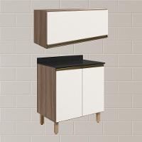 Armario Aereo E Balcao Mdf 70cm Kali Carvalho Toq Off White Cetim Nicioli Carvalho Toq Off White Cetim - 2