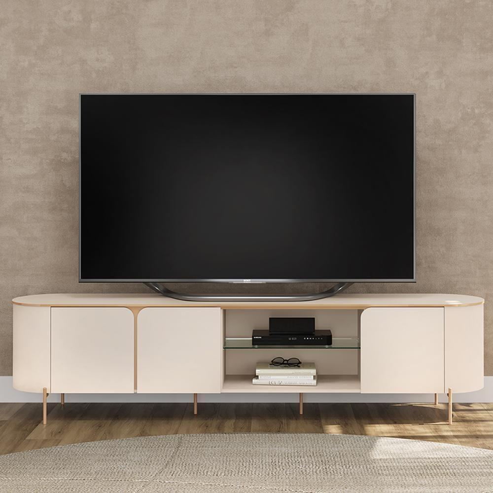 Rack Bancada Tv 75 Pol 241 Cm Mdf Ariana Off White Dj Moveis Off White - 2