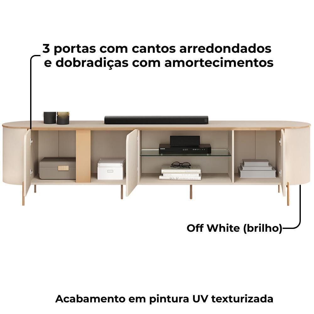 Rack Bancada Tv 75 Pol 241 Cm Mdf Ariana Off White Dj Moveis Off White - 6