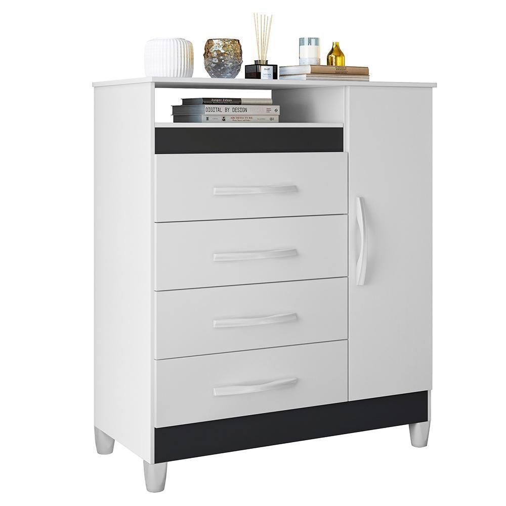 Cômoda Turquesa 1 Porta E 4 Gavetas Quadriflex Branco-titanium - Móveis Albatroz Branco-titanium - 1