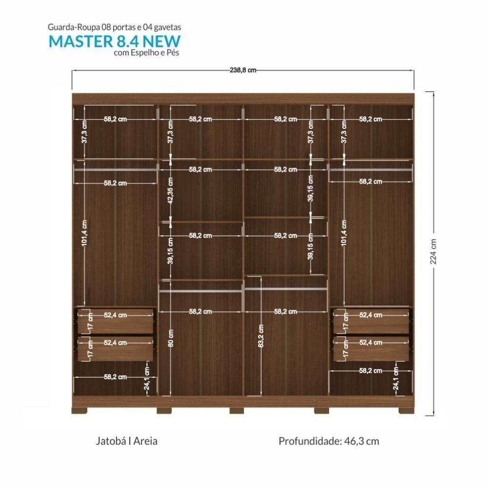 Guarda Roupa Casal Master New 8.4 8 Portas Jatobá-areia Com Espelho E Pés - Santos Andirá Jatobá-areia - 4