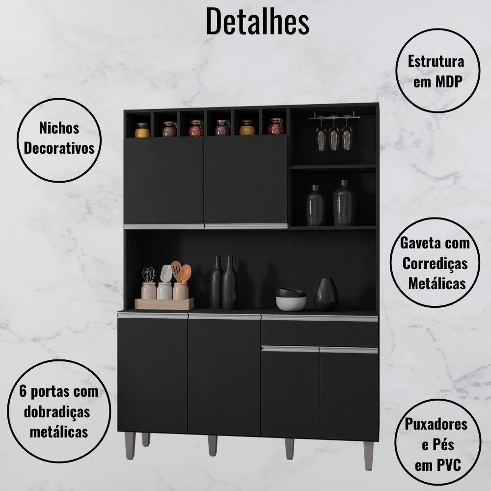 Kit Armário Cozinha Compacta Alice 6 Portas Preto Ajl - 3