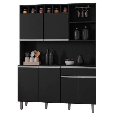 Kit Armário Cozinha Compacta Alice 6 Portas 1 Gaveta MDP 130cm Preto Fosco