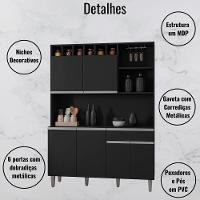 Kit Armário Cozinha Compacta Alice 6 Portas Preto Ajl - 3