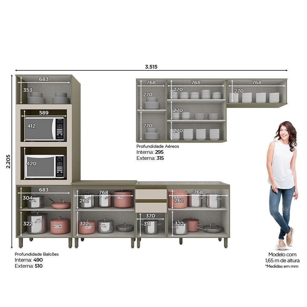 Cozinha Completa Connect 6 Peças Duna-cristal Com Torre Quente 2 Fornos - Móveis Henn Duna-cristal - 4