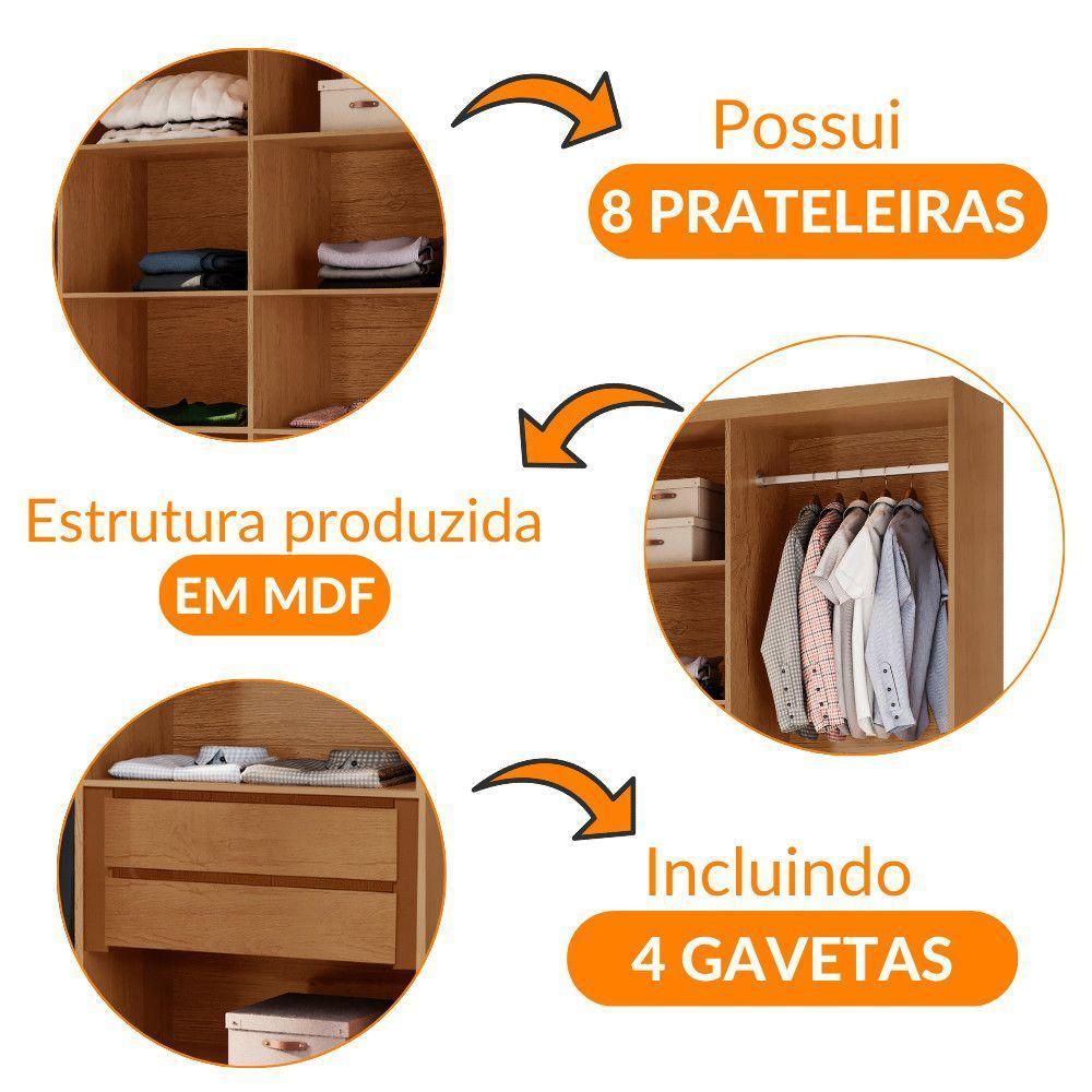 Closet Casal Hera Gold 4 Gavetas 8 Prateleiras Mdf Rufato Imbuia - 5