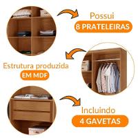 Closet Casal Hera Gold 4 Gavetas 8 Prateleiras Mdf Rufato Imbuia - 5
