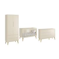 Dormitório Theo 2 Portas E Cômoda 1 Porta Areia Fosco Com Pés Madeira Natural - Reller Móveis Areia Fosco - 1